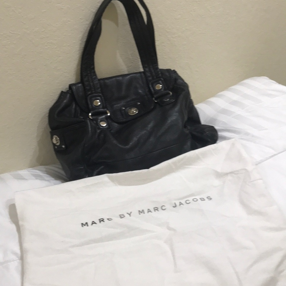 Marc Jacobs black leather bag with silver accents
